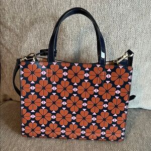Kate Spade Floral Patterned Tote Bag - Navy and Orange